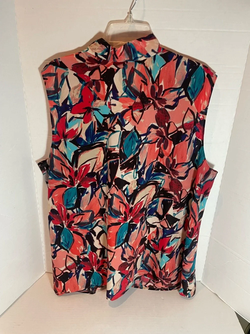 Kasper 3X Plus Size Floral Sleeveless Blouse Tie Front Lightweight Top - Picture 3 of 13